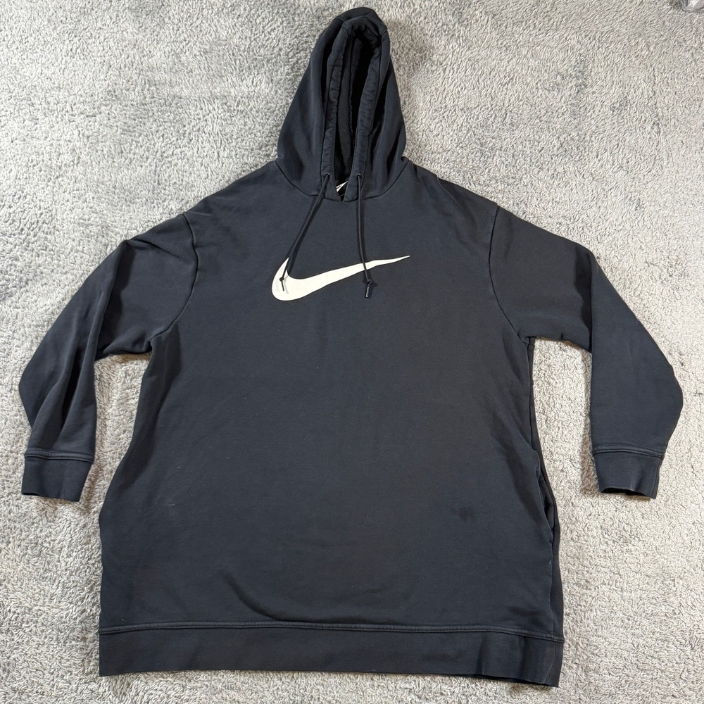 Nike Hoodie Mens Large Black Pullover Large Swoosh Logo Long Sleeve Sweatshirt